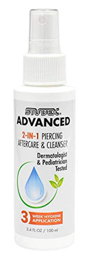 Studex Advanced Piercing Aftercare & Cleanser 3.4oz | Hypochlorous Acid Solution for Pierced Ears | Gentle Aftercare for Sensitive Skin | First Earring Cleaner | Essential Piercing Health Studex