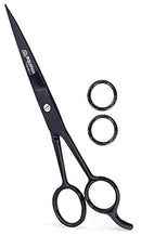 Equinox Professional Shears with Finger Rest & Finger Inserts - Ice Tempered Barber Hair Cutting Scissors - 6.5 Inches - Stainless Steel Rust Resistant Hair Scissors/Shears (Matte Black) Equinox International