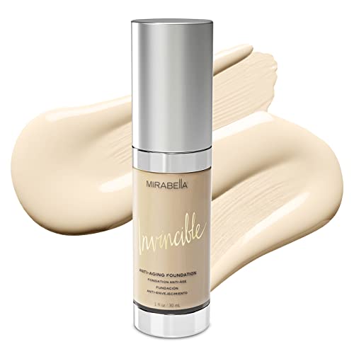 Mirabella Invincible Anti-Aging Full Coverage HD Liquid Foundation, Ivory I - Moisture-Rich Formula Minimizes Acne, Fine Lines & Wrinkles for Smoother & Brighter Skin - Paraben-Free & Cruelty-Free Mirabella