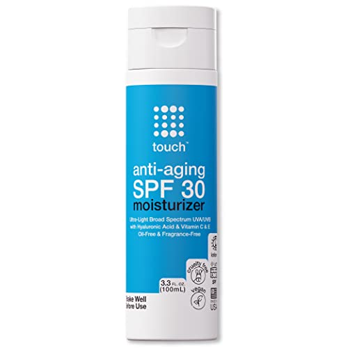Anti-Aging SPF 30 Sunscreen Moisturizer Face Cream with Vitamin C, E, & Hyaluronic Acid - Broad Spectrum Stops Dark Spots & Hyperpigmentation – Face, Neck, or Body - Fragrance and Oil Free - 3.3 Oz TOUCH