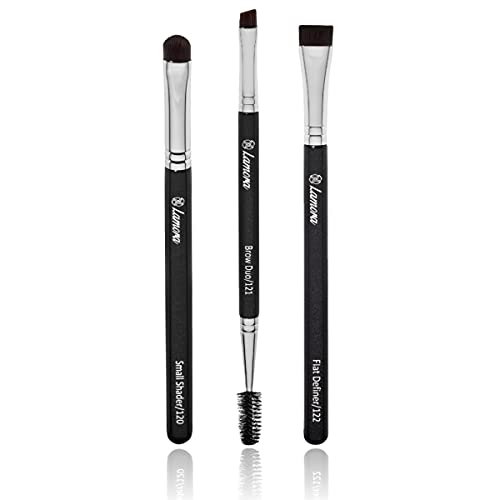 Eyebrow Brush - Duo Eye Brow Spoolie - Angled Eyeshadow Eyeliner - Precision Flat Definer - Small Shader - Premium Quality 3 Piece Set - Cruelty Free Synthetic Bristles - Apply Gel Powder Wax Pomade Lamora