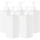 Youngever 5 Pack 16 Ounce Plastic Pump Bottles, Refillable Square Plastic Pump Bottles for Dispensing Lotions, Shampoos and More (White) Youngever