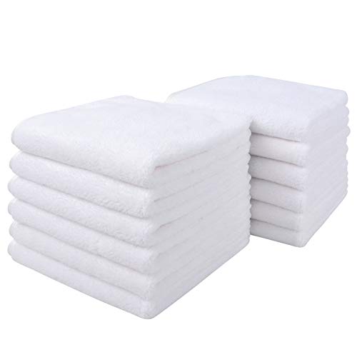 Sinland Microfiber Face Cloths For Bath Reusable Makeup Remover Cloth Ultra Soft and Absorbent Washcloths For Baby 12Inch x 12Inch (12pack, white) SINLAND