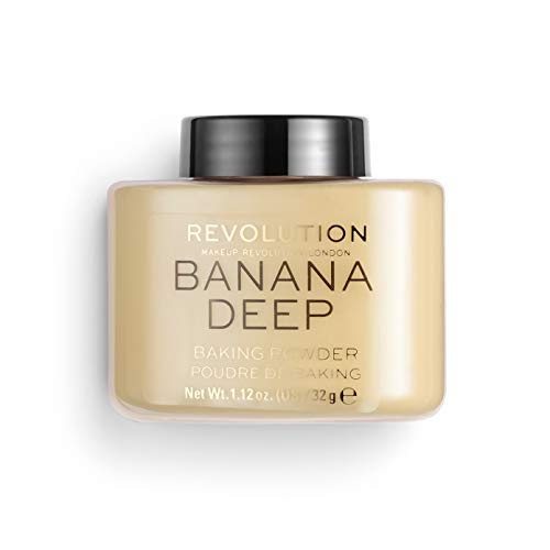 Makeup Revolution Loose Baking Powder, Make Up Setting Powder, Provides Long-lasting Coverage, Reduces Shine, For Medium To Dark Skin Tones, Banana Deep, 32g Revolution Beauty London