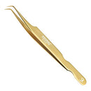 Professional Lash Golden Tweezers for Eyelash Extension Hand Crafted Japanese Stainless Steel Precision Tweezers (90° Angular Tip.) metaleks