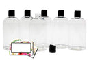 Baire Bottles 8 oz Empty Refillable Plastic Bottles with Squeeze Top, Hand-Press Lids - Hand Soap, Shower, Lotion, Homeopathy, Travel, 6 Pack PET, BPA Free USA (Clear, Black Disc, Floral Labels) Baire Bottles