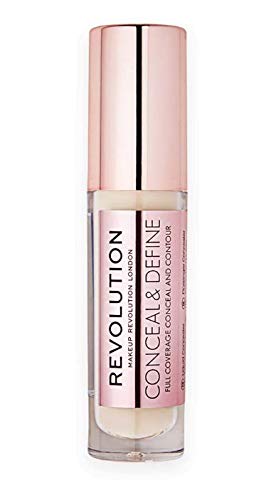 Makeup Revolution Conceal & Define Full Coverage Conceal & Contour C2, Highlighter Stick Transforms and Evens Out Skin Texture, Under Eye Concealer for Flawless Finishing Makeup Revolution