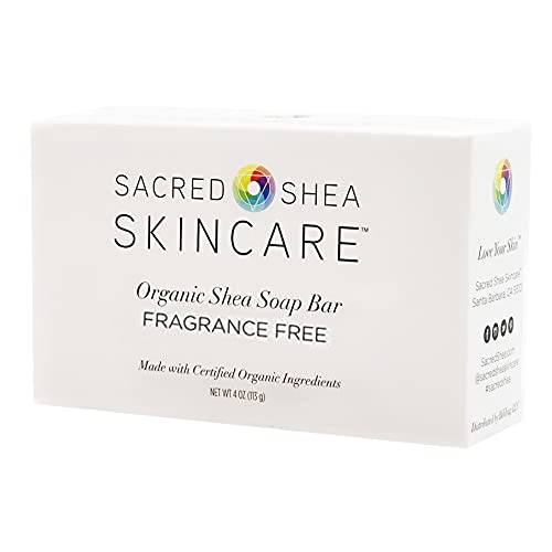Sacred Shea Skincare Organic Fragrance-Free Shea Beauty Bar, Sensitive Skin Beauty Bar, Acne Treatment, Eczema Soap, Unscented (Fragrance Free), 4 oz Sacred Shea Skincare
