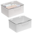 mDesign Plastic Stackable Square Storage Bin, Drawer Organizer w/Secure Lid, Container Box for Organizing Hair Brushes, Combs, Sprays, Nail Supplies, Makeup, Cosmetics, Blender, 2 Pack, Lt Gray/Clear mDesign