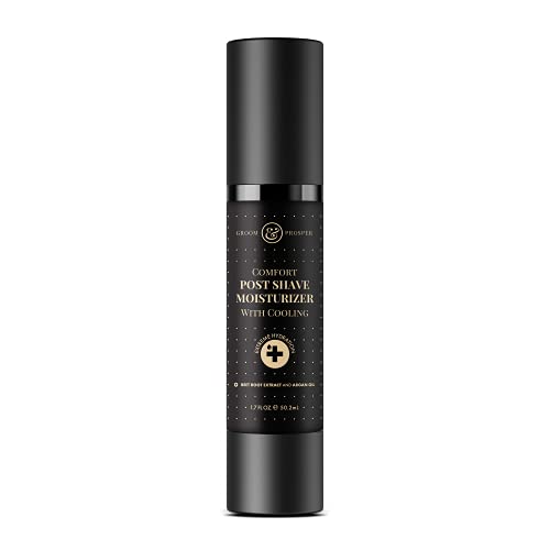 GROOM & PROSPER - Comfort Post-Shave Cooling Moisturizer with Hyaluronic Acid, Salicylic Acid, Beet Root Extract, Borage Seed Oil, Cocoa Butter, and Brazil Nut Oil - 1.7 Oz Groom & Prosper