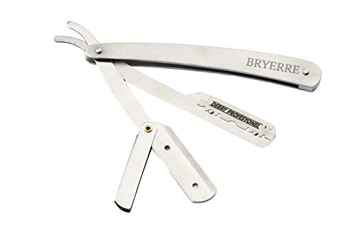 BRYERRE Professional Barber Straight Razor Safety Edge with 100-Pack Derby Blades 100 Percent Stainless Steel for Smooth Shave (Silver) BRYERRE
