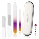 Glass Nail File and Nail Shiner, 4PC Crystal Nail File and Nano Glass Nail Buffer, Premium Set with Case, Professional Manicure Tool Fingernail Czech File for Natural Nail, Gift for Women and Girls HealPure