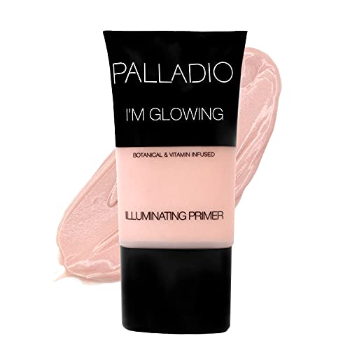 Palladio I'm Glowing Illuminating Primer, 0.67 oz, Pearly Pink Makeup Primer for Face, Contains Aloe Vera, Grape Seed Oil, Green Tea, Brightens Complexion, Combats Wrinkles, Fine Lines & Pores Palladio