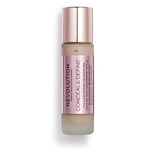 Makeup Revolution Conceal and Define Foundation, Full Coverage & Matte Finish, F7 for Fair Skin Tones, Vegan & Cruelty-Free, 0.7 Fl Oz Makeup Revolution