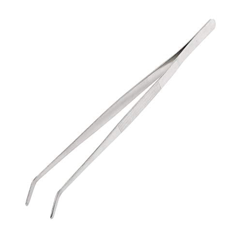 FYBREX 8 inches Stainless Steel Tweezers Curved Tips, All-purpose Forceps Professional Tweezers Tongs with Comfortable Ridged Handle for Beauty Crafting Cooking Repairing and General Purpose Comfecto