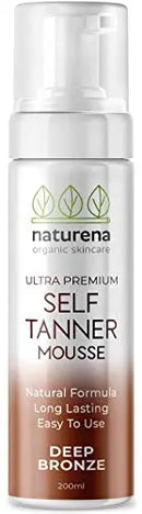 Naturena Self Tanner Tanning Mousse with Organic & Natural Ingredients, Tanning Lotion, Sunless Tanning Lotion for Darker Bronzer Skin, 6.7 Fl Oz NATURENA