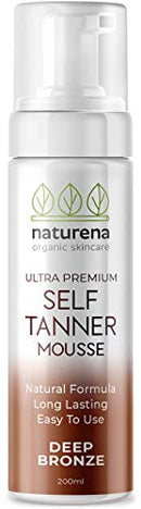 Naturena Self Tanner Tanning Mousse with Organic & Natural Ingredients, Tanning Lotion, Sunless Tanning Lotion for Darker Bronzer Skin, 6.7 Fl Oz NATURENA