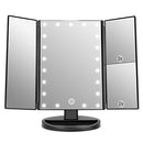 WEILY Lighted Makeup Mirror with 21 LED Lights, Trifold Vanity Mirror with 3X/2X/1X Magnification, Touch Screen, Dual Power Supply, 180 Degree Rotation Portable Mirrors for Travel (Black) WEILY