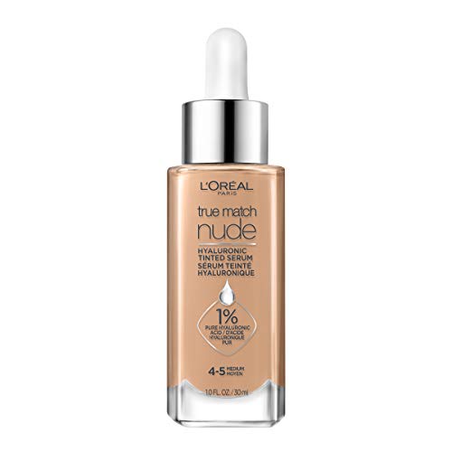 L'Oreal Paris True Match Nude Hyaluronic Tinted Serum The 1st Tinted serum with 1% Hyaluronic acid Instantly skin looks brighter, even and feels hydrated Makeup + Skincare, Medium 4-5, 1 fl. oz. L'Oreal Paris