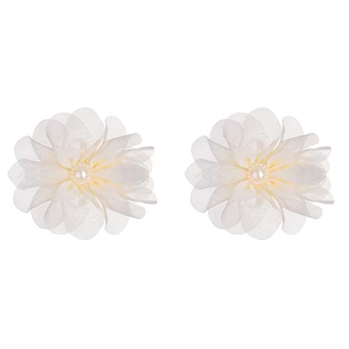 LUX ACCESSORIES White Fabric Floral Center White Pearl Silver Tone Finish Set of 2 Hair Clips LUX ACCESSORIES