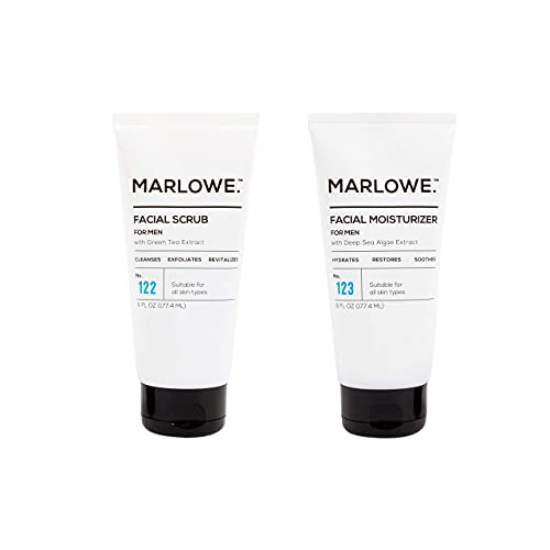 MARLOWE. No. 123 Men's Facial Moisturizer and No. 122 Men's Facial Scrub Skincare Pack | Exfoliating Face Wash and Lightweight Daily Face Cream | Suitable for Dry and Oily Skin | Natural Ingredients MARLOWE. M BLEND