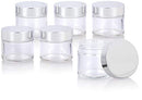 2 oz Clear Thick Glass Straight Sided Jar with Silver Metal Overshell Lid (6 Pack) Empty Storage Containers JUVITUS