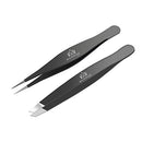 Stainless Steel Set Slant Tip + Surgical Tweezer for Ingrown Hair. Precision Sharp Needle Nose Pointed Tweezers for Splinters,Ticks & Glass Removal-Best for Eyebrow Hair, Facial Hair Removal (black) Majestic Bombay