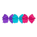 Wee Ones Girls' Medium Bow 3 Pack Set Solid Grosgrain Variety Pack on a WeeStay Clip - Delphinium, New Turquoise, and Shocking Pink Wee Ones