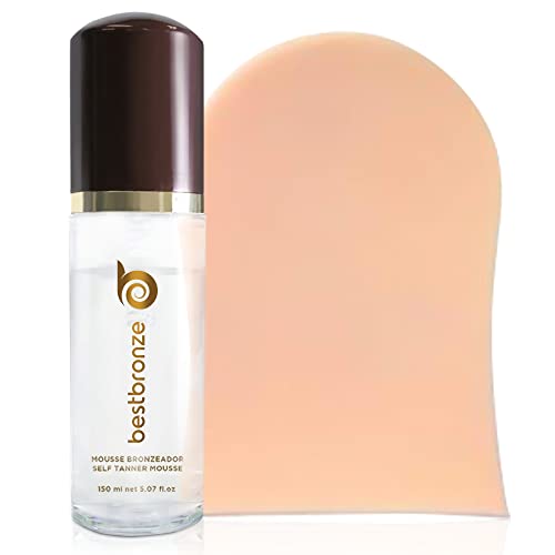 Best Bronze Self Tanner Mousse, 5.07 fl oz, with Tanning Mitt Applicator - Clear Vegan Self Tanning Foam for Light, Medium, Dark Skin Tones - Easy-to-Use Body Bronzer for Oily, Sensitive, Dry Skin B BESTBRONZE
