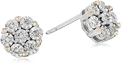 Silver 1/10 Cttw Diamond Miracle-Plate 18" Pendant Necklace and Stud Earrings Jewelry Set - Choice of Metal Colors Martin and Mark Gift Store