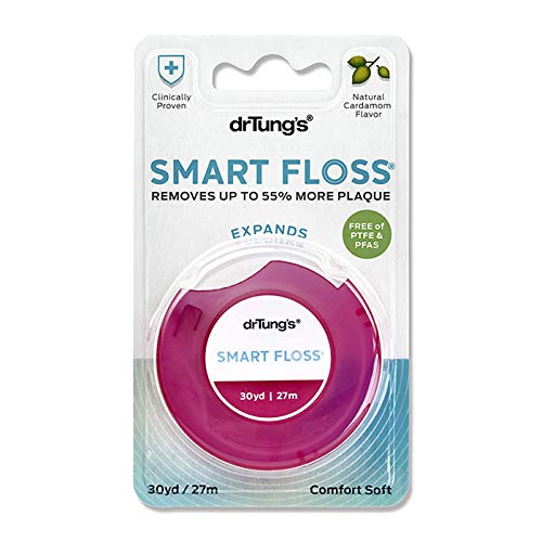 DrTung's Smart Floss - Natural Floss, PTFE & PFAS Free Floss, Gentle on Gums, Expands & Stretches, BPA Free Floss - Natural Dental Floss Cardamom Flavor (Pack of 6) drTung's