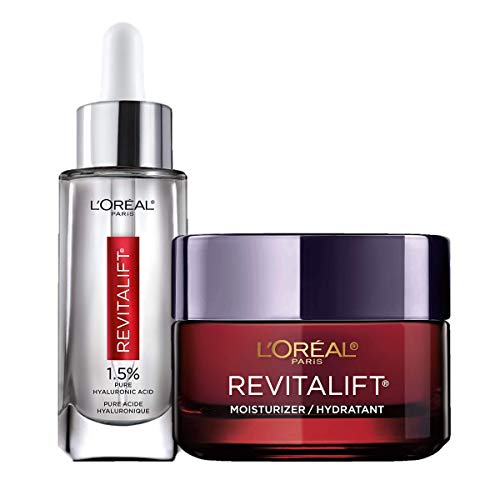 L'Oreal Paris Hyaluronic Acid Serum For Face with Vitamin C and Triple Power Face Moisturizer Revitalift Anti-Aging Skin Care Regimen Kit, Paraben and Fragrance Free, 2 count L'Oreal Paris