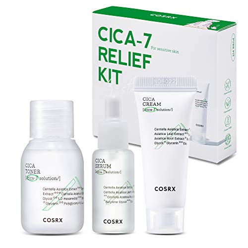 COSRX CICA-7 Relief Kit | TSA Approved Travel Size, Gift Set | Pure Fit CICA Trial | Toner, Serum, Cream | Centella Asiatica, Sensitive Skin, Soothing, Moisturizing COSRX