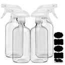 Clear Glass Spray Bottles For Cleaning Solutions (4 Pack) - 16 Ounce, Refillable Sprayer for Essential Oil, Water, Kitchen, Hair. Durable Black Trigger Sprayer w/Mist and Stream Settings (Clear) Homeries