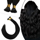 Ugeat I Tip Hair Extensions Human Hair 20Inch Jet Black Remy I Tip Hair Extensions Human Hair