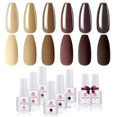 Makartt Gel Nail Polish Kit - 6 Brown Gel Polish Kit Chocolate Gel Nail Kit Glossy Base Coat Top Coat Autumn Winter Nail Polish 8ML Soak Off UV Nail Gel Fall Gel Polish Gift for Women Beauty Gift Sets Makartt