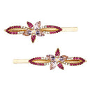 LUX ACCESSORIES Set of 2 Gold Flowers White Pink Marquise Hair Pins LUX ACCESSORIES