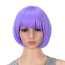 SWACC 10 Inch Short Straight Bob Wig with Bangs Synthetic Colorful Cosplay Daily Party Flapper Wig for Women and Kids with Wig Cap (Lavender Purple) SWACC