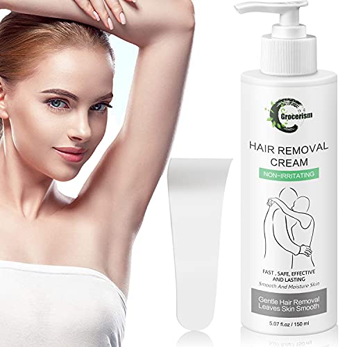 Hair Removal Cream, Painless Natural Depilatory Cream for Men and Women, Non-Irritating for Sensitive Skin. For Bikini and Intimate Area, Genitals, Arms, Legs, Underarms, Chest, 5.07 fl oz Grocerism