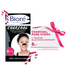Bioré Charcoal, Deep Cleansing Pore Strips, Nose Strips for Blackhead Removal on Oily Skin, with Instant Blackhead Removal and Pore Unclogging, 6 Count, Features Natural Charcoal, 3x Less Oil Bioré