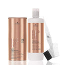 Schwarzkopf BlondMe Powder Bleach Premium Lightener 9+ Bond Enforcing Dust Free 900g, Schwarzkopf BlondMe 12% / 40 Volume Premium Developer 1 Liter, M Hair Designs Tint Brush/Comb (Bundle - 3 items) M Hair Designs