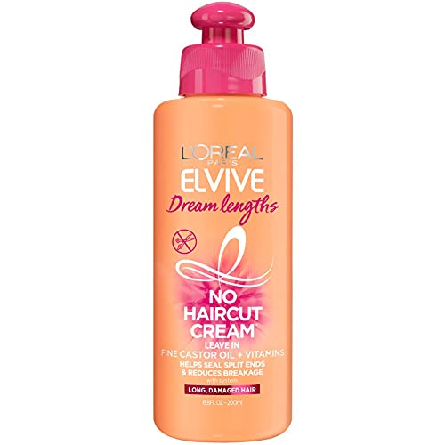 L’Oreal Paris Elvive Dream Lengths No Haircut Cream Leave in Conditioner With Fine Castor Oil and Vitamins B3 and B5 for Long, Damaged Hair, Helps Seal Split Ends and Reduces Breakage With System 6.8 FL; Oz L'Oreal Paris