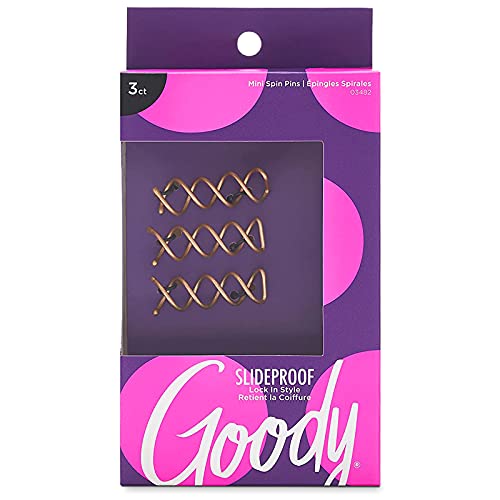 Goody Hair Spin Pin, - Mini Corkscrew Hair Pins for Fast Bun Provides All-Day Hold - Easy and Quick To Use - Pain-Free Hair Accessories for Women, Men, Boys, and Girls, 3 Count (Pack of 1) GOODY
