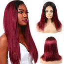 Ombre Lace Closure Wigs 4x4 Lace Front Wig, Straight Human Hair Wigs with Baby Hair, Drak Red Pre Plucked Glueless Brazilian Hair Lace Wigs (16", 1B/99J, Straight, 150% Density) ALISFEEL