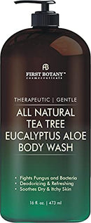 ALL Natural Tea Tree Body Wash - Fights Body Odor, Athlete’s Foot, Jock Itch, Nail Issues, Dandruff, Acne, Eczema, Shower Gel for Women & Men, Eucalyptus Aloe Skin Cleanser -16 fl oz First Botany