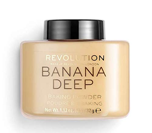 Makeup Revolution Loose Baking Powder, Make Up Setting Powder, Provides Long-lasting Coverage, Reduces Shine, For Medium To Dark Skin Tones, Banana Deep, 32g Revolution Beauty London