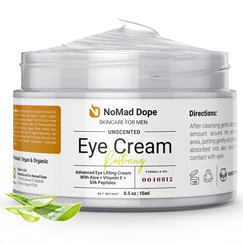 Anti Aging Eye Cream For Men - Mens Under Eye Cream - Dark Circles Under Eye Treatment For Men - Eye Balm Wrinkle Cream - To Reduce Puffiness, Under Eye Bags, Crows Feet - Natural & Organic USA 0.5oz NoMad Dope