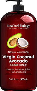 Virgin Coconut and Avocado Oil Conditioner - Helps Restore Shine, Hair Gloss and Hydration to Dry Hair and Itchy Scalp – Clarifying and Nourishing – Safe for All Hair Types - 16.9 fl Oz NEW YORK BIOLOGY THE ULTIMATE COSMECEUTICALS