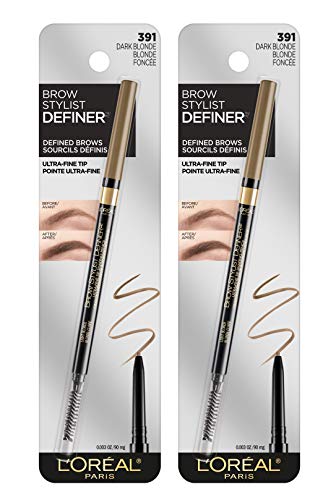 L'Oreal Paris Makeup Brow Stylist Definer Waterproof Eyebrow Pencil, Ultra-Fine Mechanical Pencil, Draws Tiny Brow Hairs and Fills in Sparse Areas and Gaps, Dark Blonde, 0.003 Ounce (Pack of 2) L'Oreal Paris