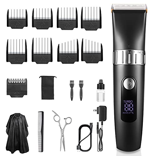 Cordless Rechargeable Hair Clipper Trimmer, 19 in 1 Pro Complete Hair Cutting Kit for Men Women Children with 9 Guide Combs, Hair Cape, Scissors, 40 Precision Length Settings, LED Display, Waterproof Himimi